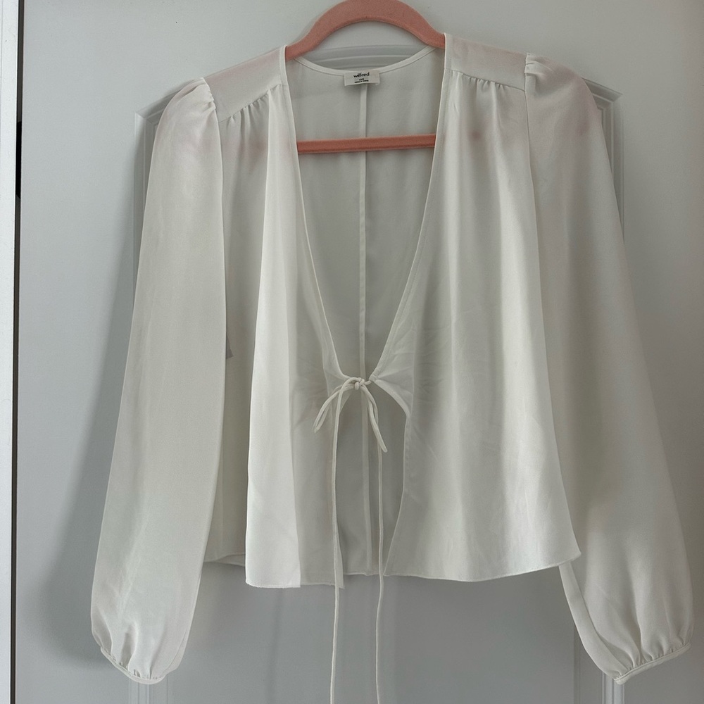Wilfred White Sheer Tie-Front Blouse